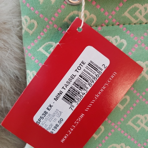 NEW Dooney & Bourke Green & Pink mini tassel tote - Picture 4 of 8